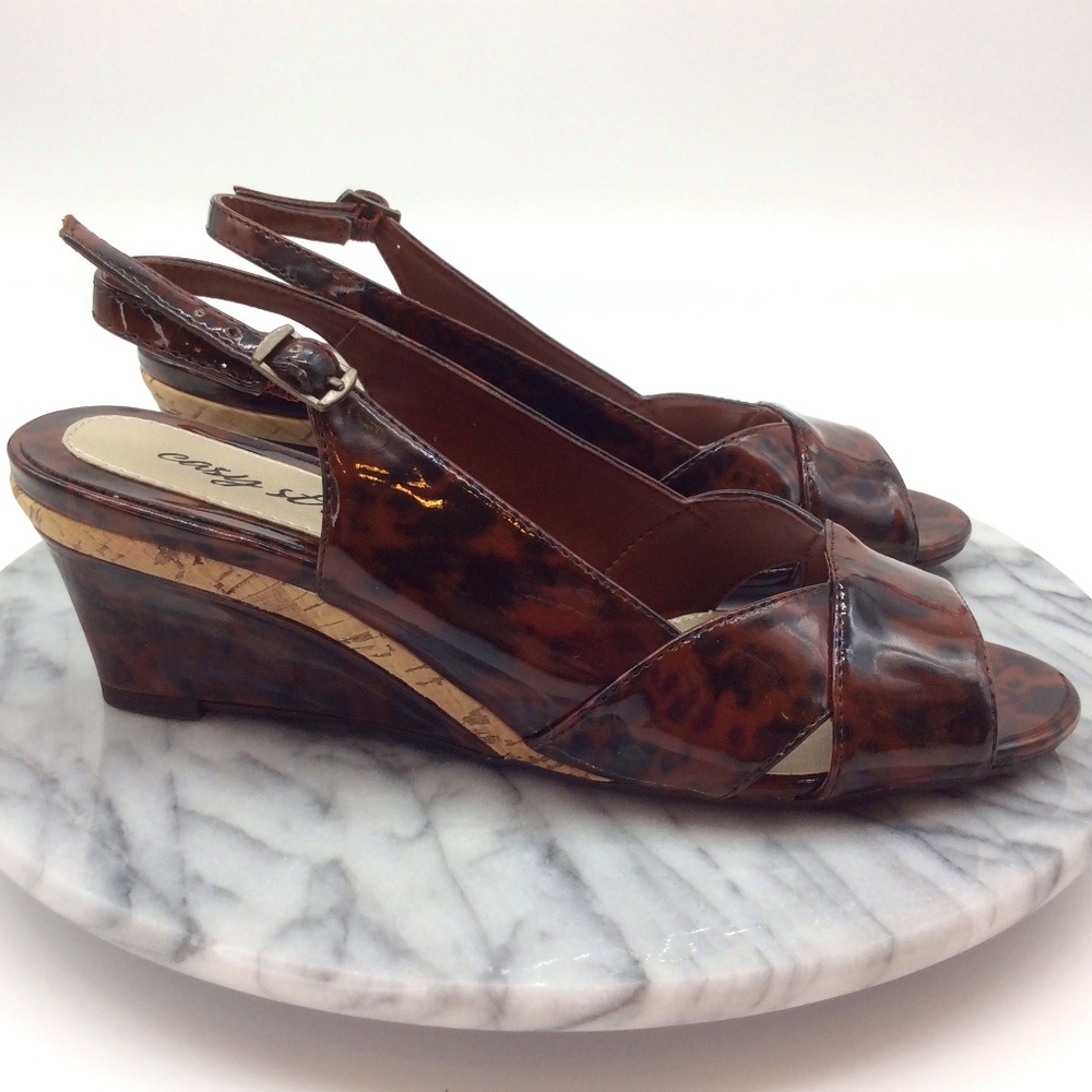 Easy Street Tortoise Shell & Cork Wedge Slingbacks
